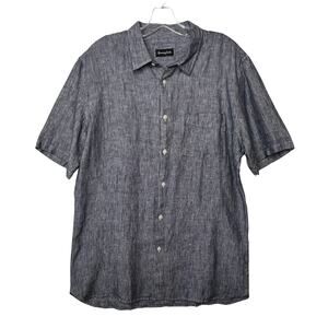 Barney Cools Holiday Linen Shirt Slate Stripe Blue Mens Medium Relaxed Fit
